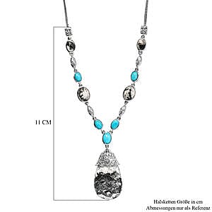 White Buffalo and Sleeping Beauty Turquoise 34.88 ctw Fancy Necklace in Platinum Over Sterling Silver 18 Inches (18.79 g)