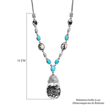 White Buffalo and Sleeping Beauty Turquoise 34.88 ctw Fancy Necklace in Platinum Over Sterling Silver 18 Inches (18.79 g)