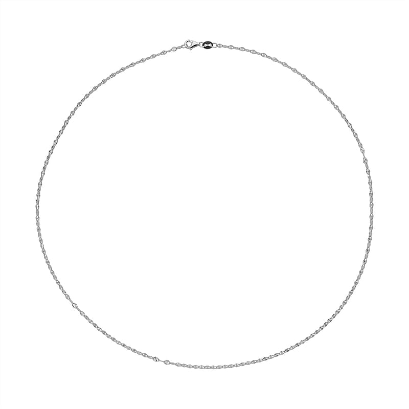 Rhodium Over Sterling Silver Diamond-cut Floral Chain with 8mm Lobster Lock 20 Inches 2.10 Grams