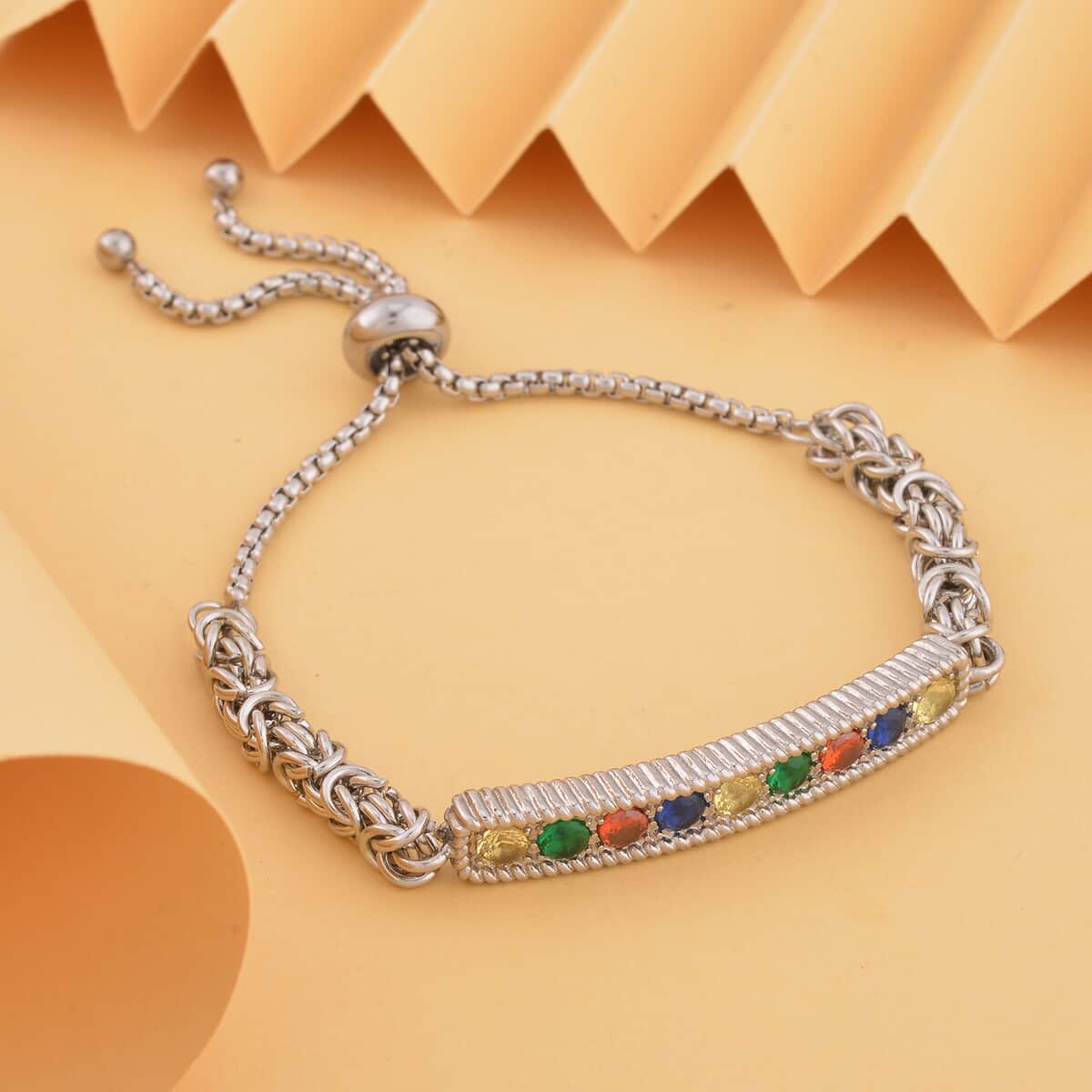Multi Color Simulated Diamond Bolo Bracelet in Stainless Steel 9.00 ctw image number 1