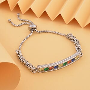 Multi Color Simulated Diamond Bolo Bracelet in Stainless Steel 9.00 ctw , Tarnish-Free, Waterproof, Sweat Proof Jewelry