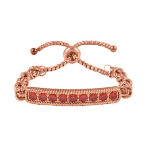 Ruby Color Simulated Diamond Bolo Bracelet in ION Plated RG Stainless Steel 9.00 ctw , Tarnish-Free, Waterproof, Sweat Proof Jewelry