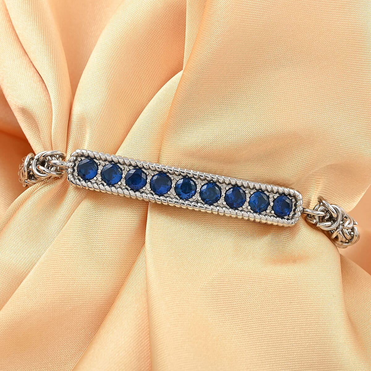 Blue Simulated Diamond Bolo Bracelet in Stainless Steel 9.00 ctw , Tarnish-Free, Waterproof, Sweat Proof Jewelry image number 1