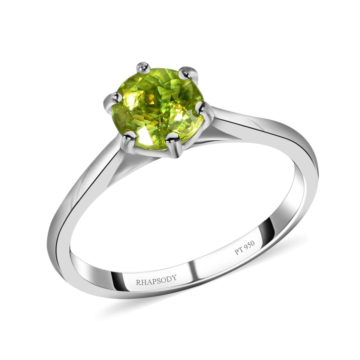 Certified & Appraised Rhapsody AAAA Sava Sphene 1.50 ctw Solitaire Ring in 950 Platinum (Size 10.0) 4.65 Grams image number 0