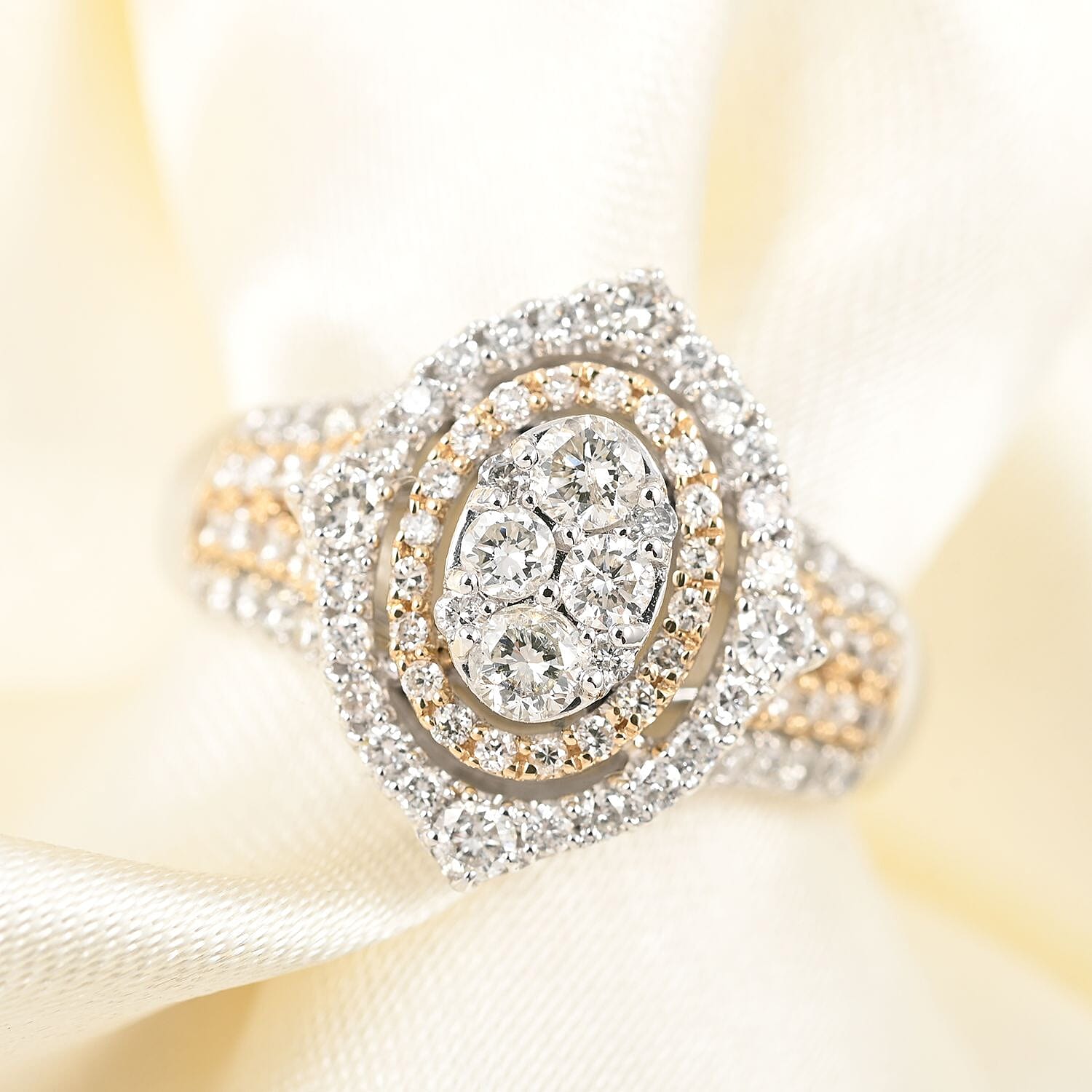 NY Closeout 14K Yellow & White Gold Natural Yellow and White Diamond SI Fancy Ring (Size 6.0) 4.95 Grams 1.65 ctw