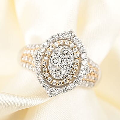 NY Closeout 14K Yellow & White Gold Natural Yellow and White Diamond SI Fancy Ring (Size 6.0) 4.95 Grams 1.65 ctw