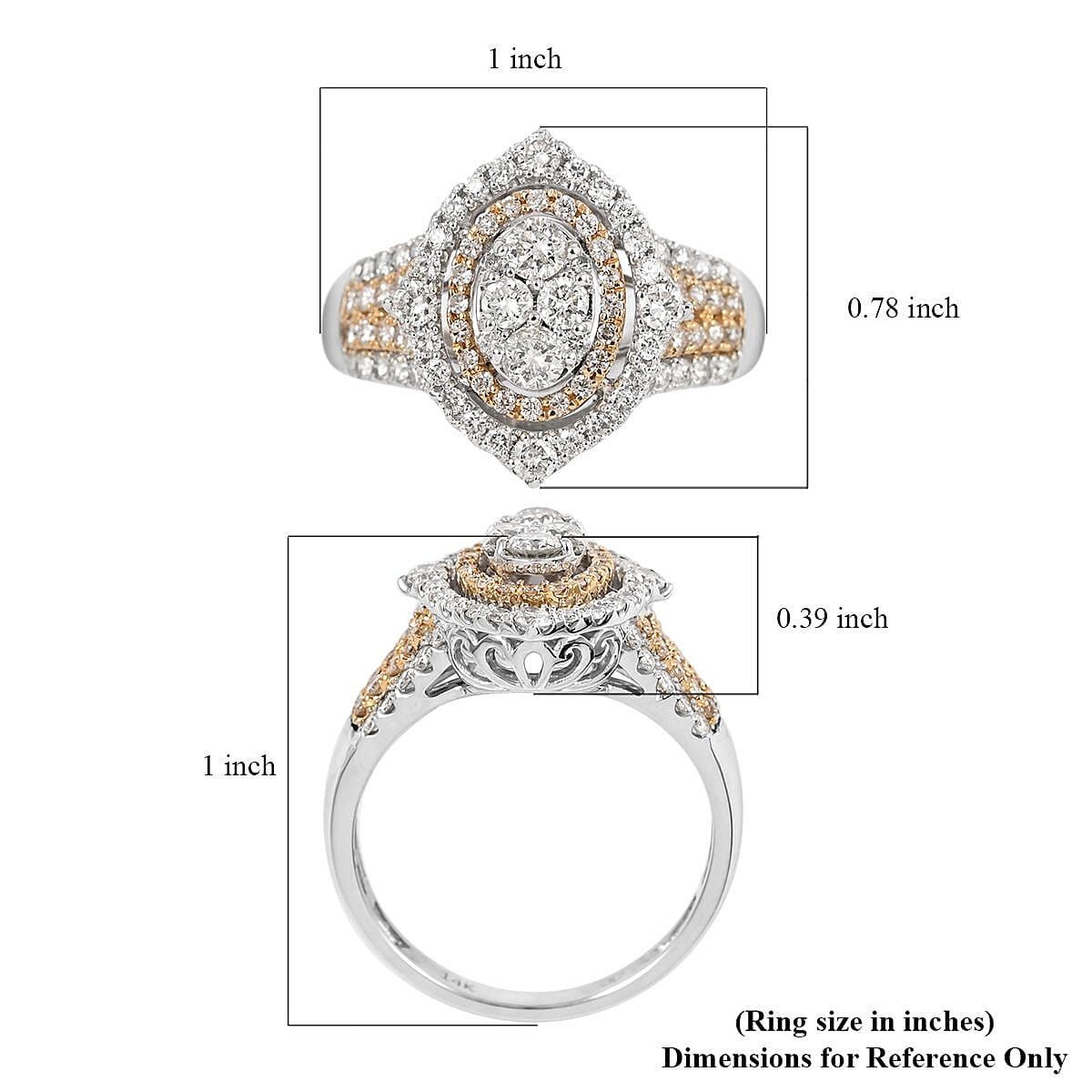 NY Closeout 14K Yellow & White Gold Natural Yellow and White Diamond SI Fancy Ring (Size 6.0) 4.95 Grams 1.65 ctw
