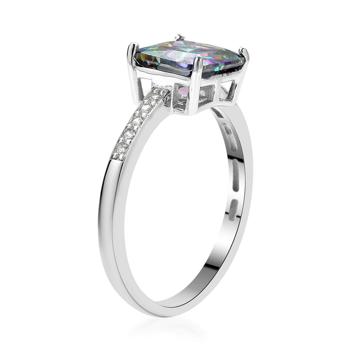 LUSTRO STELLA Finest Northern Lights Mystic and White CZ Ring in Platinum Over Sterling Silver (Size 7.0) 3.75 ctw image number 3