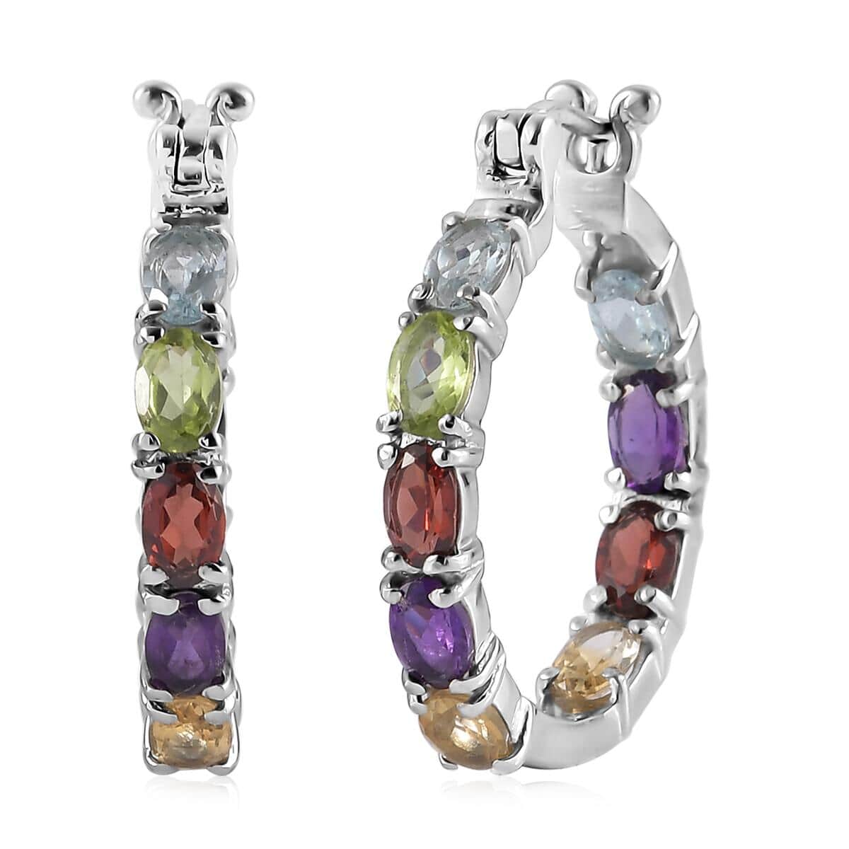 Multi Gemstone Inside Out Hoop Earrings in Stainless Steel 7.85 ctw image number 0