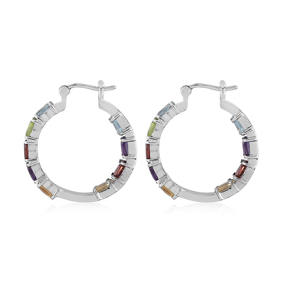 Multi Gemstone Inside Out Hoop Earrings in Stainless Steel 7.85 ctw