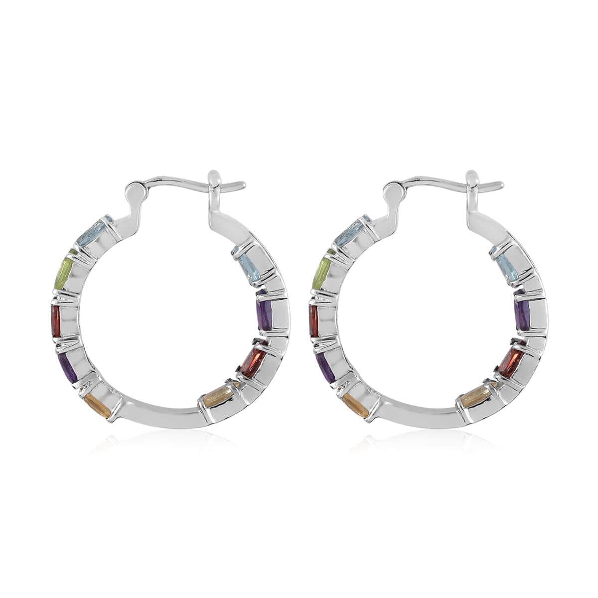 Multi Gemstone Inside Out Hoop Earrings in Stainless Steel 7.85 ctw image number 3