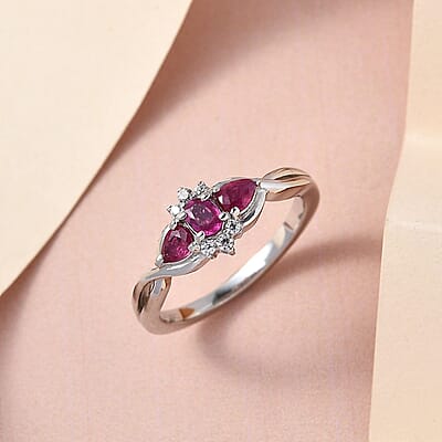 Premium Montepuez Ruby and Natural White Zircon Infinity Band Ring in Platinum Over Sterling Silver (Size 10.0) 0.60 ctw