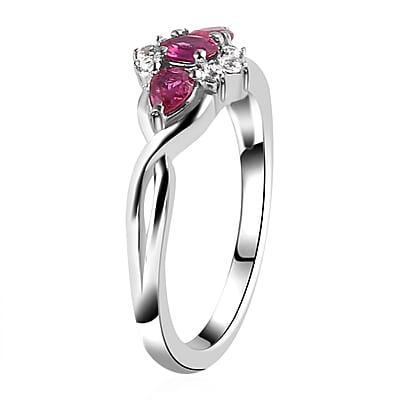 Premium Montepuez Ruby and Natural White Zircon Infinity Band Ring in Platinum Over Sterling Silver (Size 10.0) 0.60 ctw