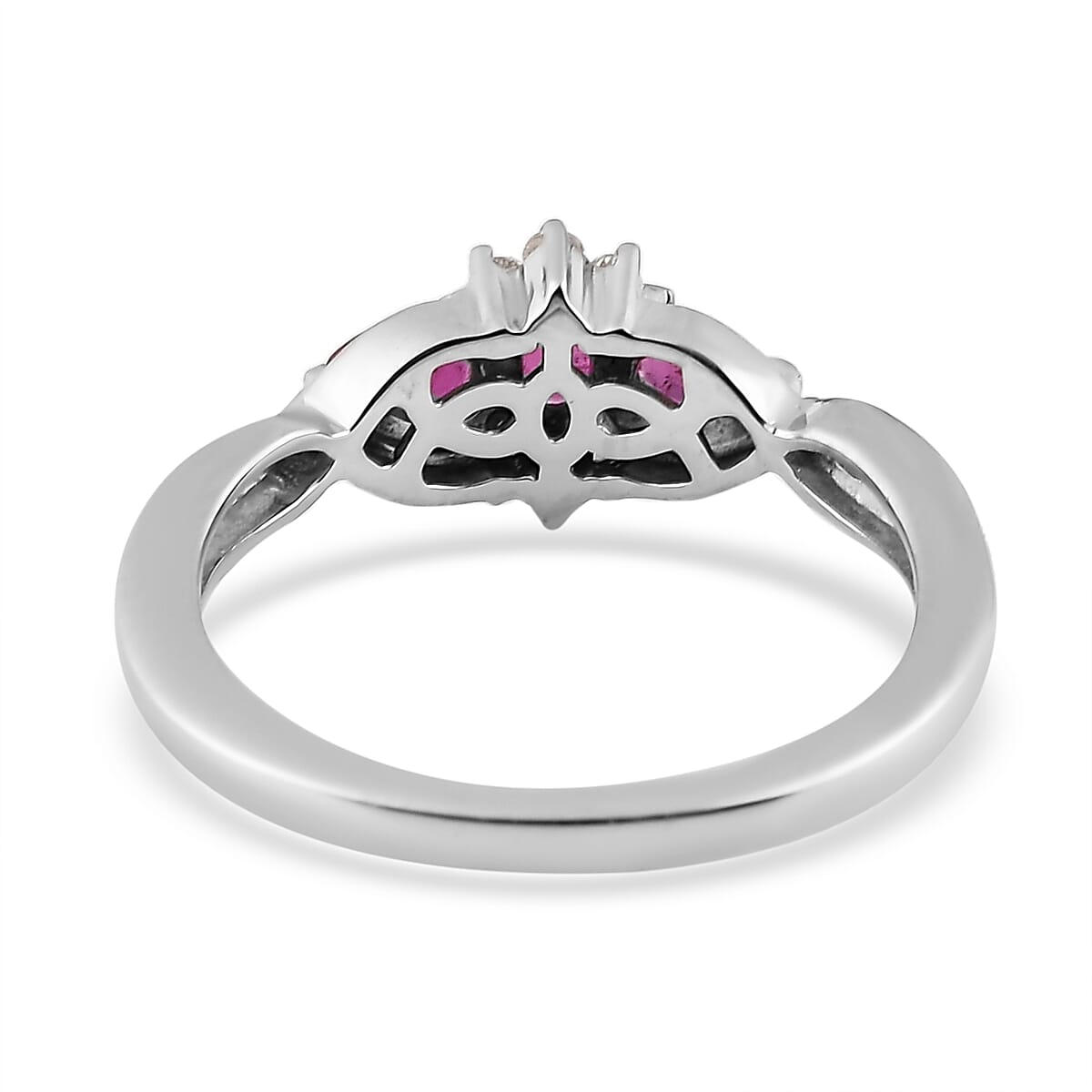 Premium Montepuez Ruby and Natural White Zircon Infinity Band Ring in Platinum Over Sterling Silver (Size 10.0) 0.60 ctw
