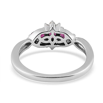 Premium Montepuez Ruby and Natural White Zircon Infinity Band Ring in Platinum Over Sterling Silver (Size 10.0) 0.60 ctw