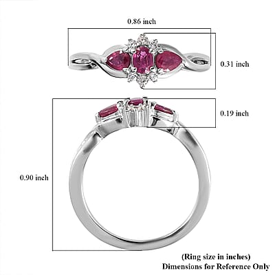 Premium Montepuez Ruby and Natural White Zircon Infinity Band Ring in Platinum Over Sterling Silver (Size 10.0) 0.60 ctw