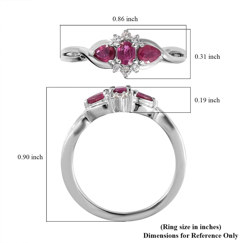 Premium Montepuez Ruby and Natural White Zircon Infinity Band Ring in Platinum Over Sterling Silver (Size 10.0) 0.60 ctw