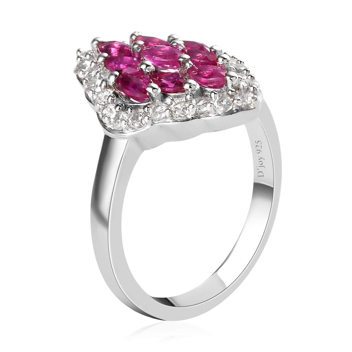 Premium Montepuez Ruby and Natural White Zircon Ring in Platinum Over Sterling Silver 1.20 ctw image number 3