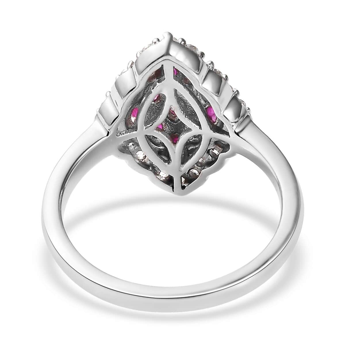 Premium Montepuez Ruby and Natural White Zircon Ring in Platinum Over Sterling Silver 1.20 ctw image number 4