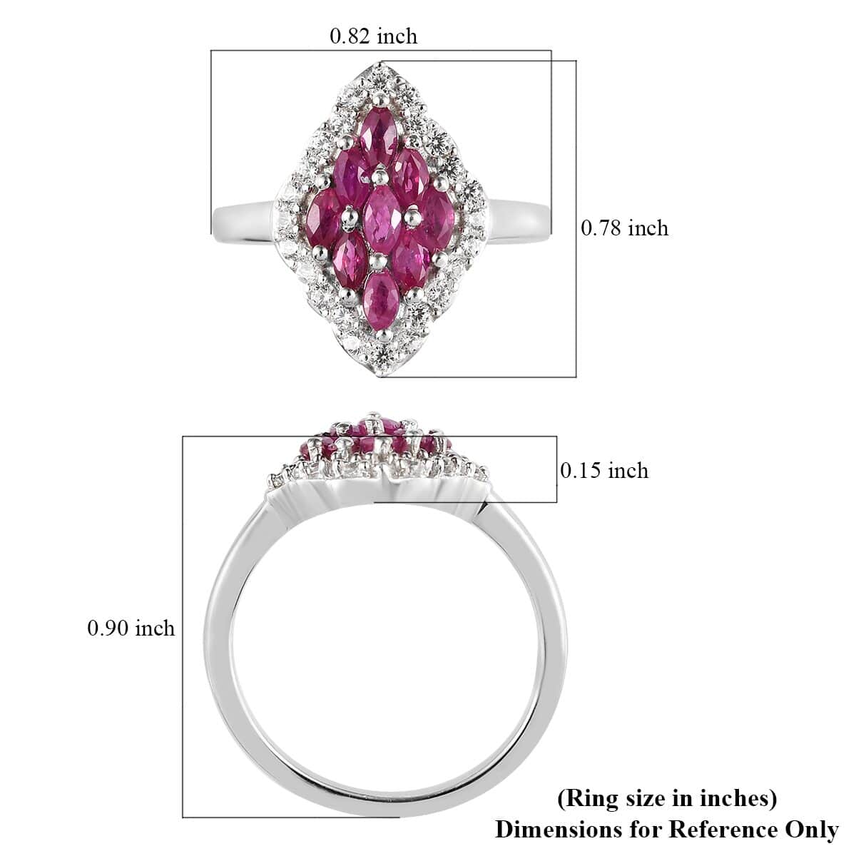 Premium Montepuez Ruby and Natural White Zircon Ring in Platinum Over Sterling Silver 1.20 ctw image number 5