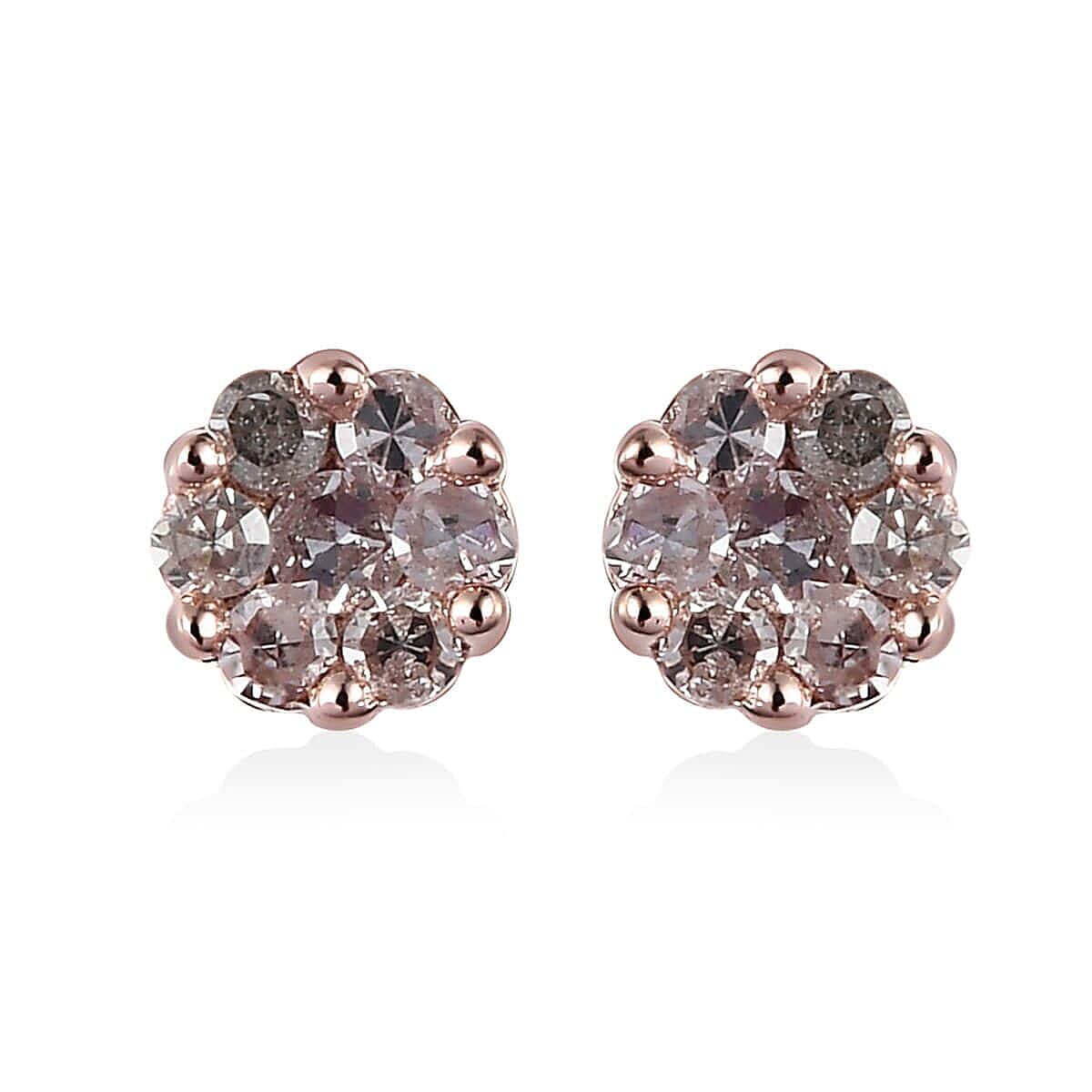 Pressure Set Natural Pink Diamond Stud Earrings in Vermeil Rose Gold Over Sterling Silver 0.15 ctw