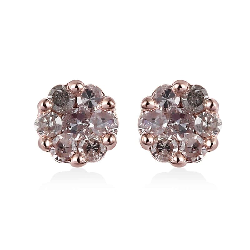 Pressure Set Natural Pink Diamond Stud Earrings in Vermeil Rose Gold Over Sterling Silver 0.15 ctw
