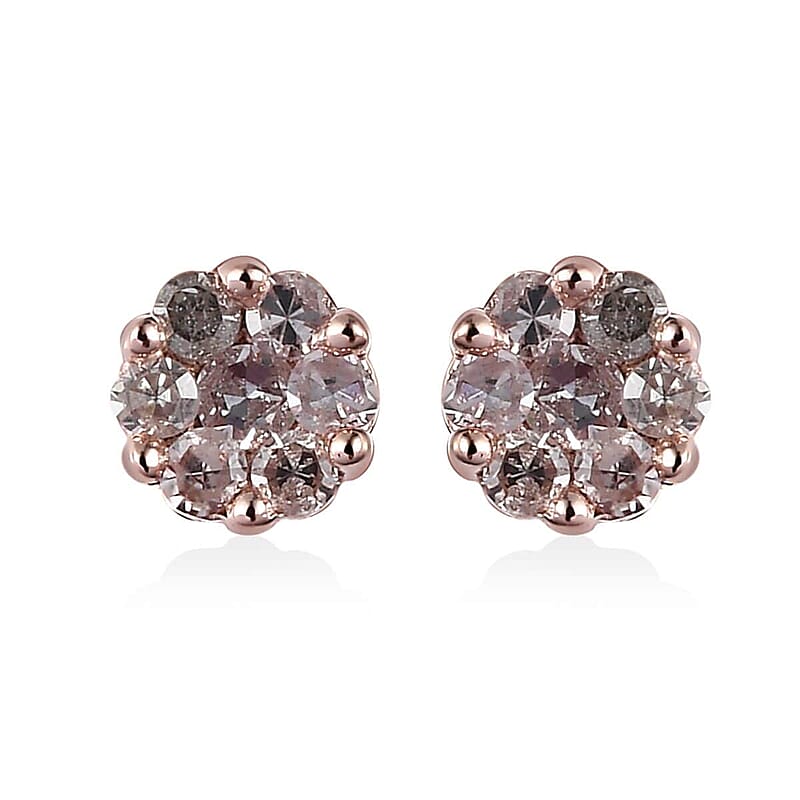 Pressure Set Natural Pink Diamond Stud Earrings in Vermeil Rose Gold Over Sterling Silver 0.15 ctw