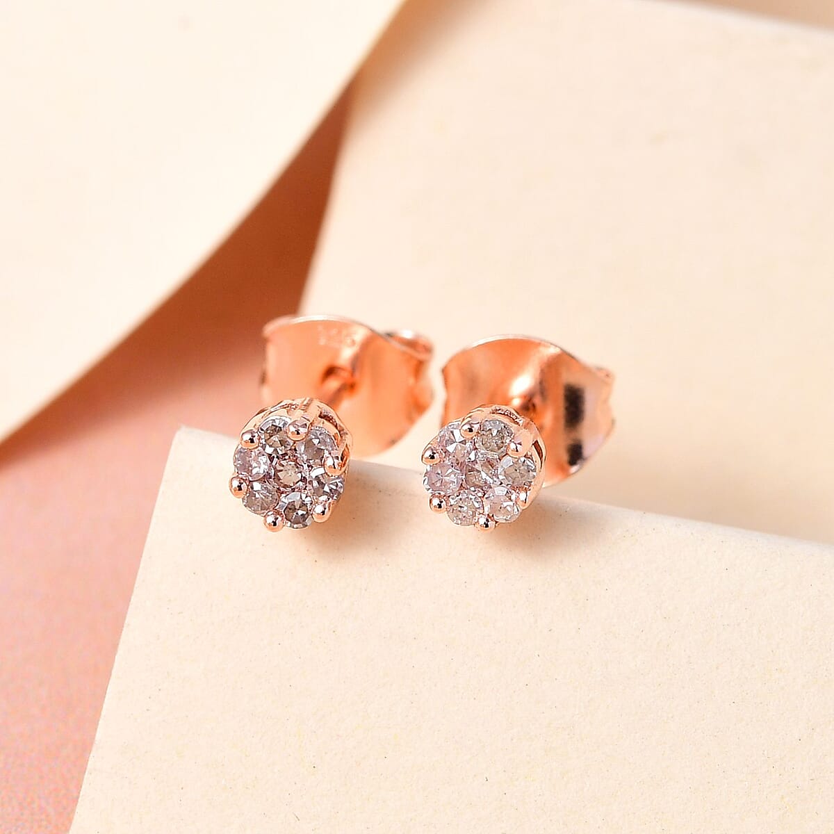 Pressure Set Natural Pink Diamond Stud Earrings in Vermeil Rose Gold Over Sterling Silver 0.15 ctw image number 1