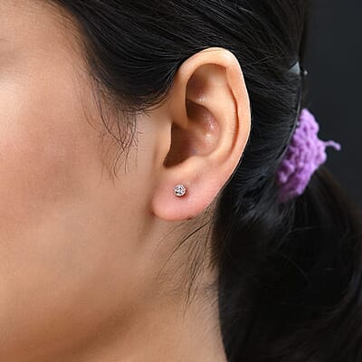 Pressure Set Natural Pink Diamond Stud Earrings in Vermeil Rose Gold Over Sterling Silver 0.15 ctw