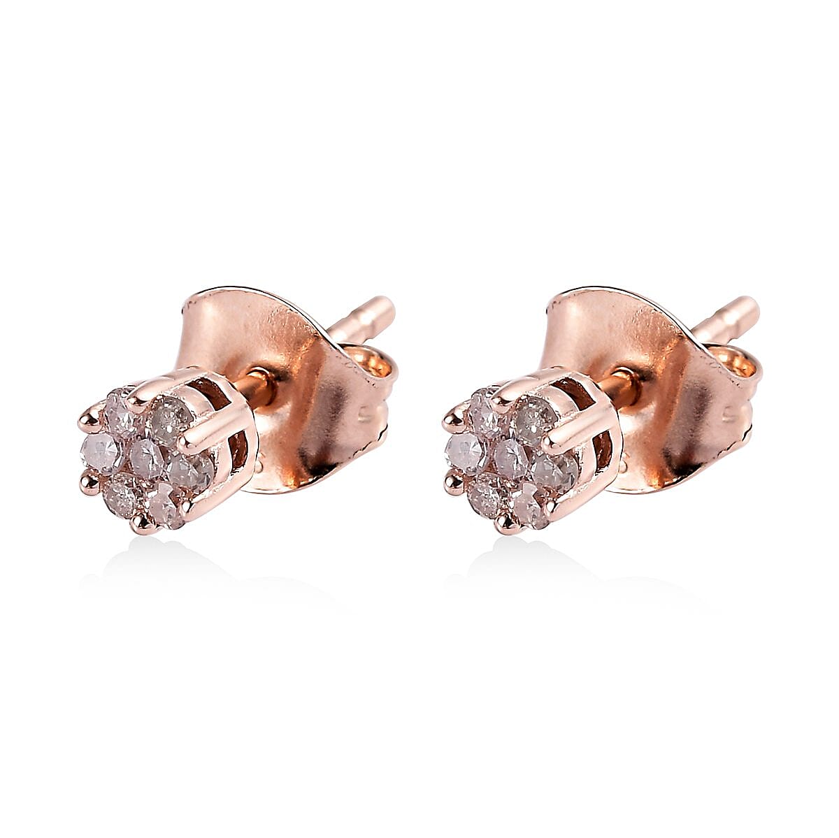 Pressure Set Natural Pink Diamond Stud Earrings in Vermeil Rose Gold Over Sterling Silver 0.15 ctw