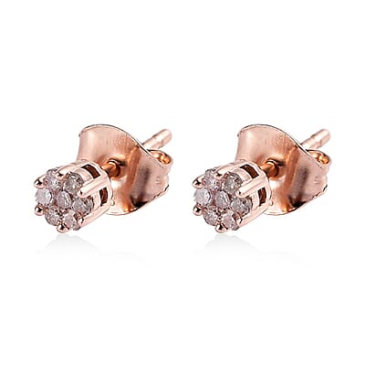 Pressure Set Natural Pink Diamond Stud Earrings in Vermeil Rose Gold Over Sterling Silver 0.15 ctw