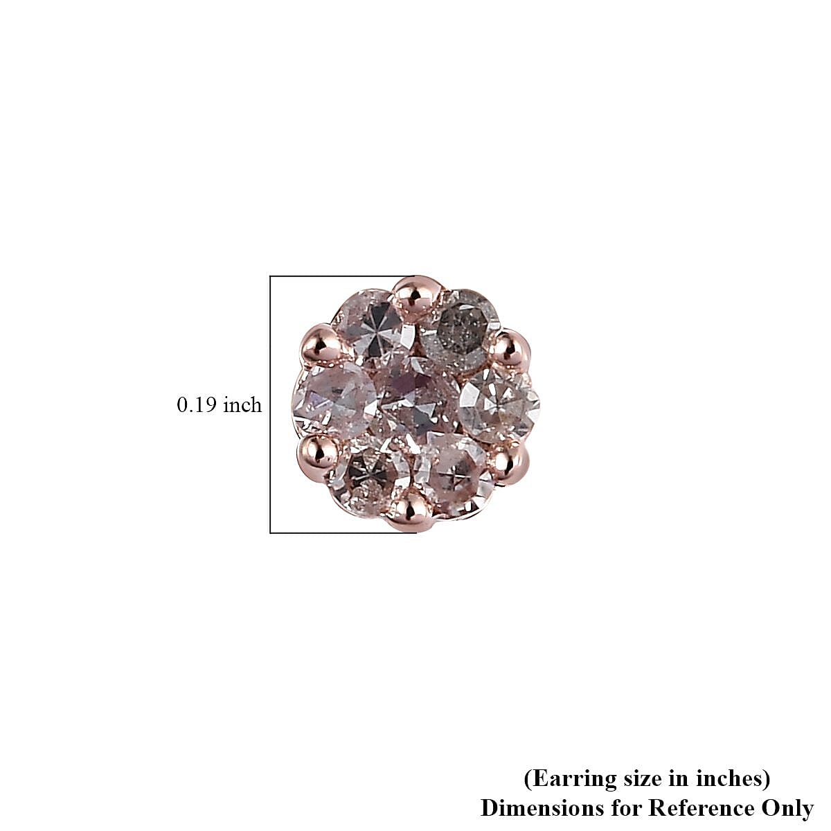 Pressure Set Natural Pink Diamond Stud Earrings in Vermeil Rose Gold Over Sterling Silver 0.15 ctw