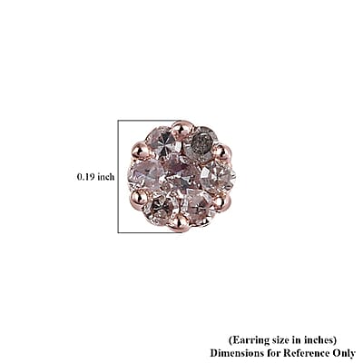 Pressure Set Natural Pink Diamond Stud Earrings in Vermeil Rose Gold Over Sterling Silver 0.15 ctw