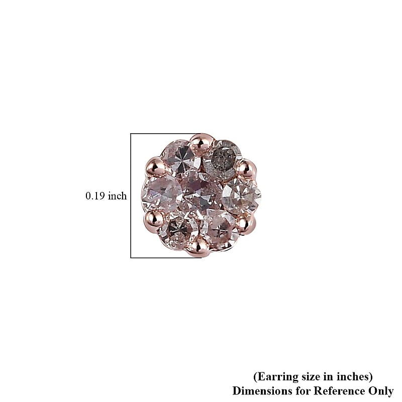 Pressure Set Natural Pink Diamond Stud Earrings in Vermeil Rose Gold Over Sterling Silver 0.15 ctw