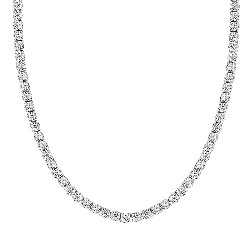 D'Joy Moissanite Tennis Necklace in Rhodium Over Sterling Silver , Sterling Silver Necklace, Moissanite Necklace, Line Necklace 18 Inches 39.10 ctw