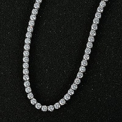 D'Joy Moissanite Tennis Necklace in Rhodium Over Sterling Silver , Sterling Silver Necklace, Moissanite Necklace, Line Necklace 18 Inches 39.10 ctw