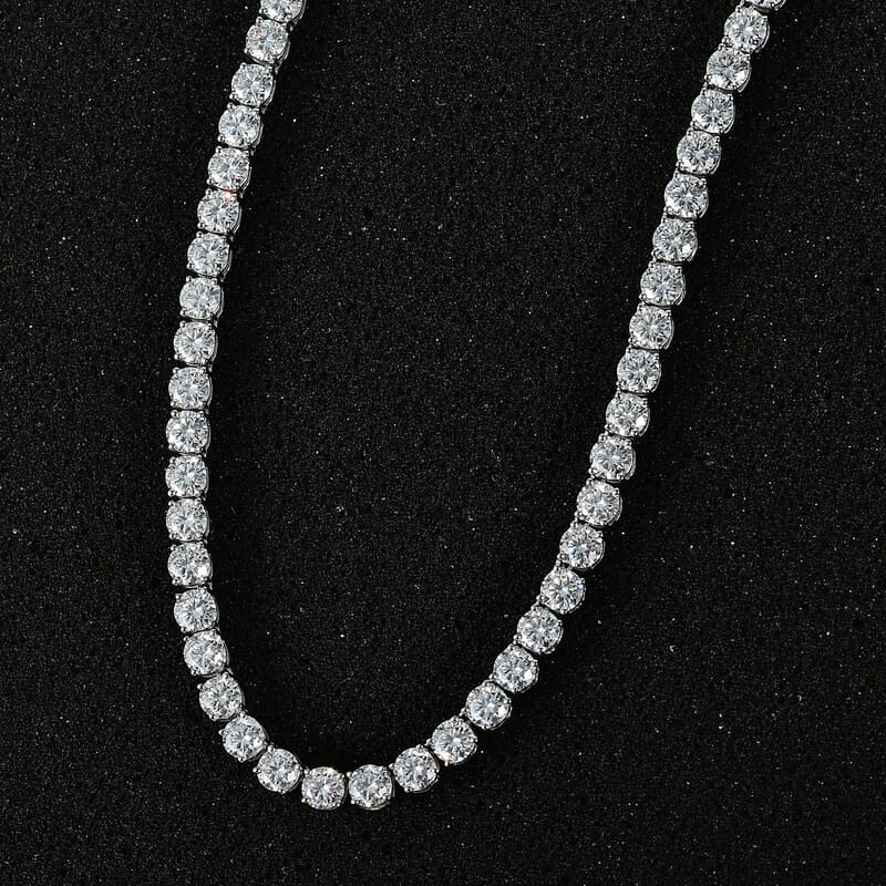 D'Joy Moissanite Tennis Necklace in Rhodium Over Sterling Silver , Sterling Silver Necklace, Moissanite Necklace, Line Necklace 18 Inches 39.10 ctw