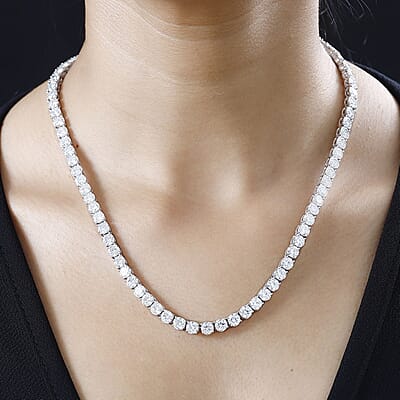 D'Joy Moissanite Tennis Necklace in Rhodium Over Sterling Silver , Sterling Silver Necklace, Moissanite Necklace, Line Necklace 18 Inches 39.10 ctw