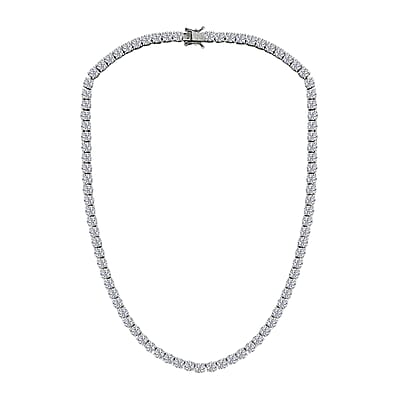 D'Joy Moissanite Tennis Necklace in Rhodium Over Sterling Silver , Sterling Silver Necklace, Moissanite Necklace, Line Necklace 18 Inches 39.10 ctw