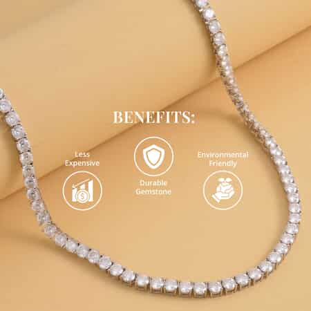 Moissanite Tennis Necklace in Rhodium Over Sterling Silver , Sterling Silver Necklace, Moissanite Necklace, Line Necklace 18 Inches 39.10 ctw image number 3