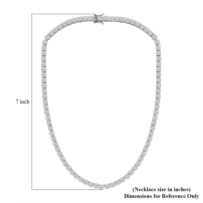 D'Joy Moissanite Tennis Necklace in Rhodium Over Sterling Silver , Sterling Silver Necklace, Moissanite Necklace, Line Necklace 18 Inches 39.10 ctw