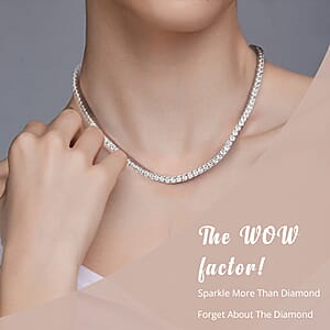 D'Joy Moissanite 40.00 ctw Tennis Necklace in Vermeil Yellow Gold Over Sterling Silver , Sterling Silver Necklace, Moissanite Necklace, Line Necklace 18 Inches