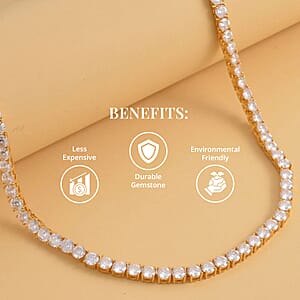 D'Joy Moissanite 40.00 ctw Tennis Necklace in Vermeil Yellow Gold Over Sterling Silver , Sterling Silver Necklace, Moissanite Necklace, Line Necklace 18 Inches