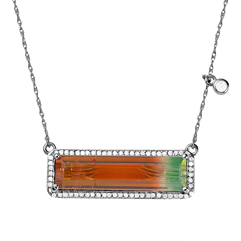 Luxoro 10K White Gold Premium Bi-Color Tourmaline and G-H I3 Diamond Necklace 18 Inches 11.50 ctw