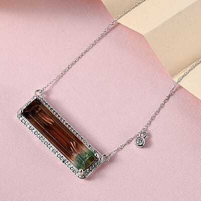 Luxoro 10K White Gold Premium Bi-Color Tourmaline and G-H I3 Diamond Necklace 18 Inches 11.50 ctw