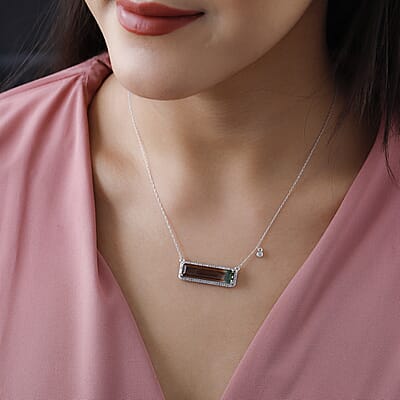 Luxoro 10K White Gold Premium Bi-Color Tourmaline and G-H I3 Diamond Necklace 18 Inches 11.50 ctw