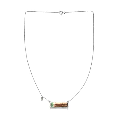 Luxoro 10K White Gold Premium Bi-Color Tourmaline and G-H I3 Diamond Necklace 18 Inches 11.50 ctw