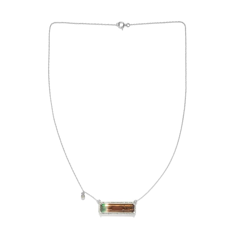Luxoro 10K White Gold Premium Bi-Color Tourmaline and G-H I3 Diamond Necklace 18 Inches 11.50 ctw