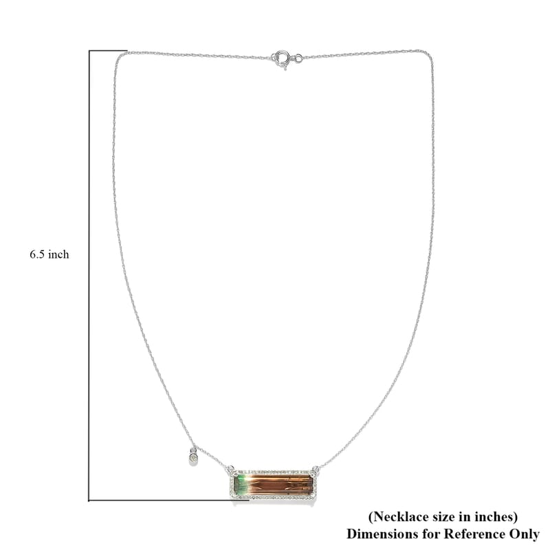 Luxoro 10K White Gold Premium Bi-Color Tourmaline and G-H I3 Diamond Necklace 18 Inches 11.50 ctw