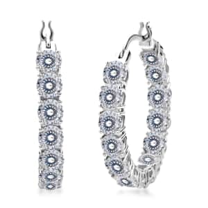 Moissanite Earrings in Rhodium Over Sterling Silver, Inside Out Hoop, Silver Hoops For Women 12.80 ctw